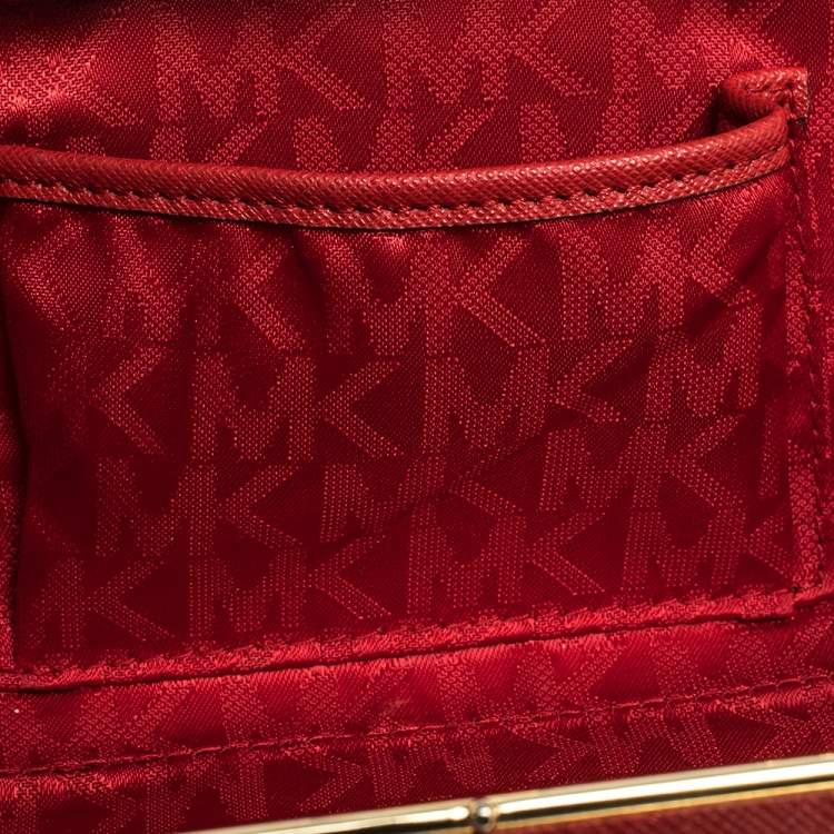 Pre Owned Michael Kors Red Leather Elsie Box Chain Clutch