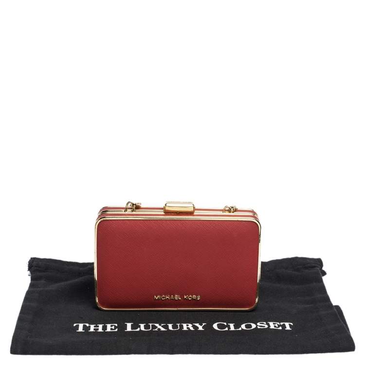 Pre Owned Michael Kors Red Leather Elsie Box Chain Clutch