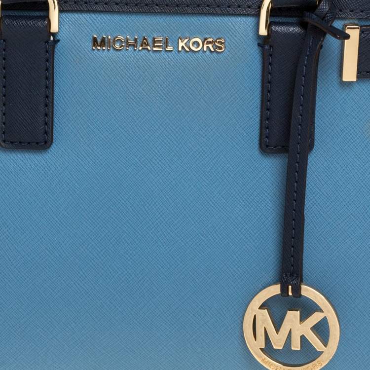 Pre Owned Michael Kors Two Tone Blue Saffiano Leather Small Dillon Tote