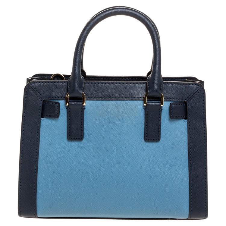 Pre Owned Michael Kors Two Tone Blue Saffiano Leather Small Dillon Tote