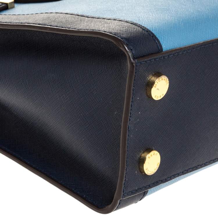 Pre Owned Michael Kors Two Tone Blue Saffiano Leather Small Dillon Tote