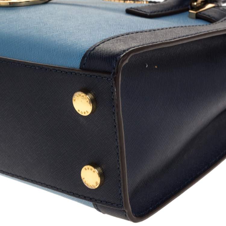 Pre Owned Michael Kors Two Tone Blue Saffiano Leather Small Dillon Tote