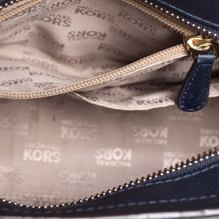 Pre Owned Michael Kors Two Tone Blue Saffiano Leather Small Dillon Tote