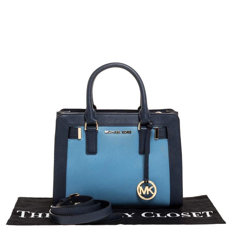 Pre Owned Michael Kors Two Tone Blue Saffiano Leather Small Dillon Tote