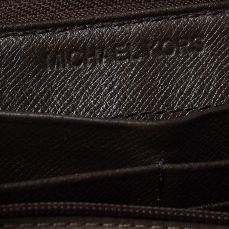 Pre Owned Michael Kors Brown Signature Coated Canvas Zip Around Wallet