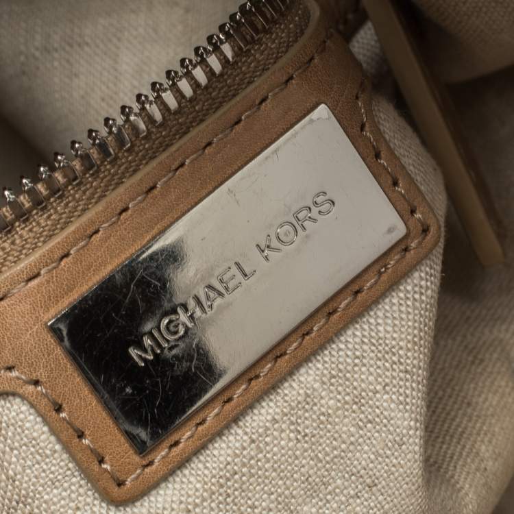 Pre Owned Michael Kors Tan Leather Buckle Strap Convertible Tote