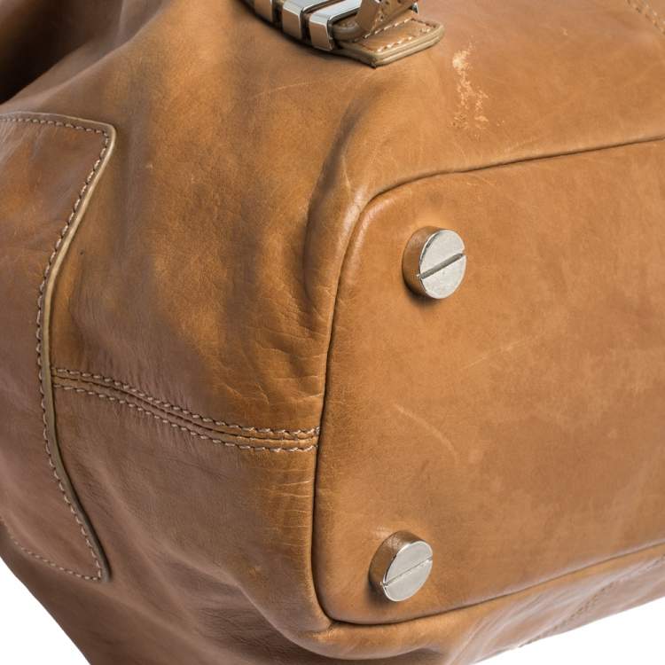 Pre Owned Michael Kors Tan Leather Buckle Strap Convertible Tote