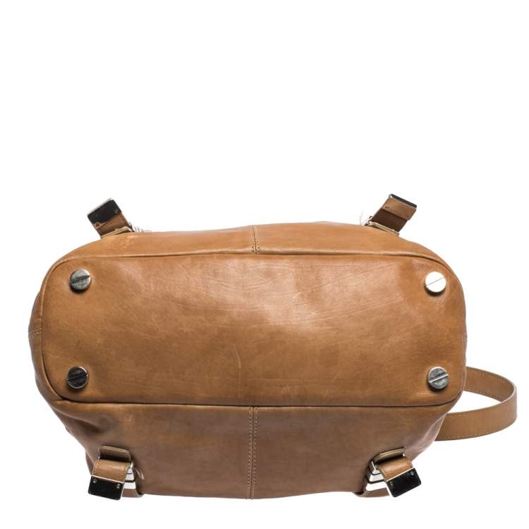 Pre Owned Michael Kors Tan Leather Buckle Strap Convertible Tote