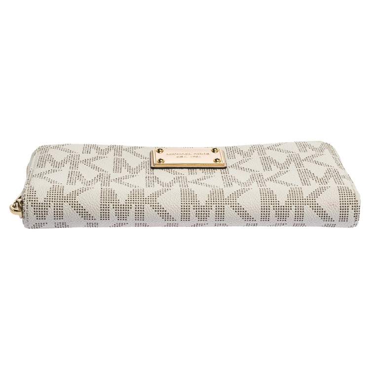 Pre Owned Michael Kors White Monogram Coated Canvas Zip Around Wallet