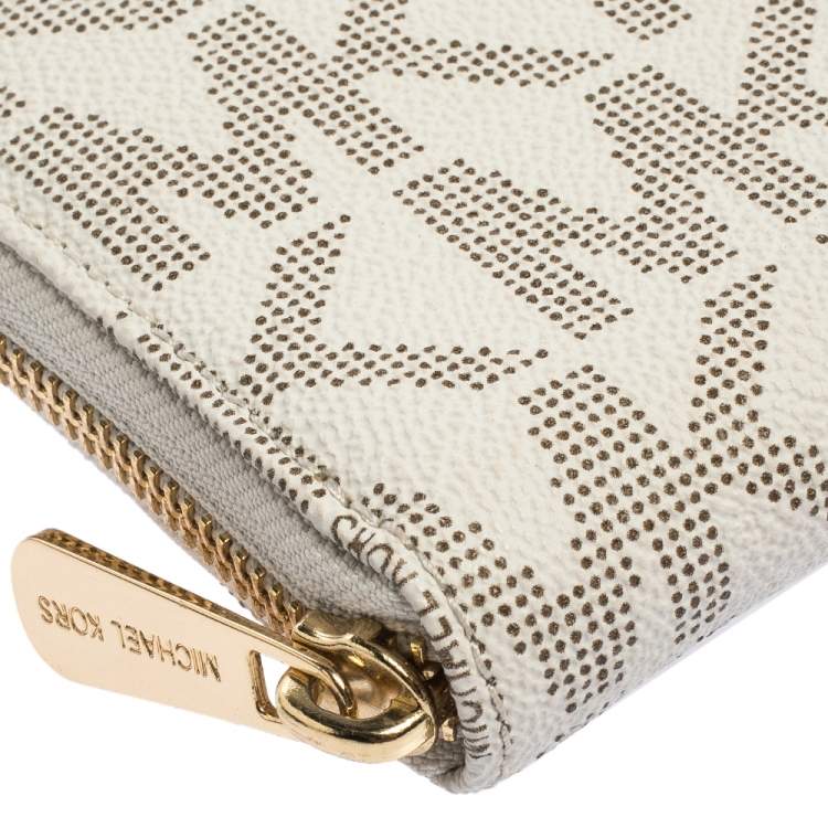 Pre Owned Michael Kors White Monogram Coated Canvas Zip Around Wallet