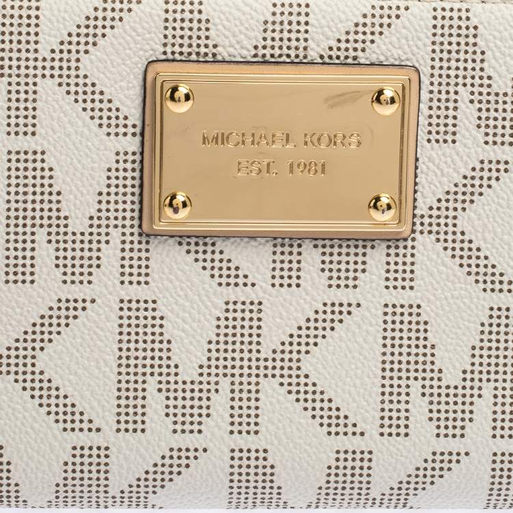 Pre Owned Michael Kors White Monogram Coated Canvas Zip Around Wallet