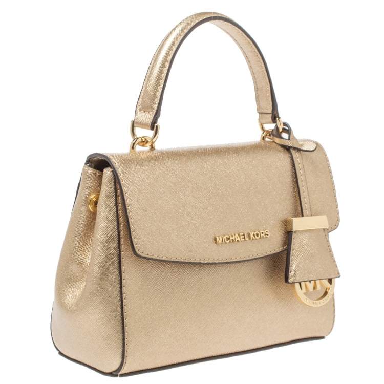 Pre Owned Michael Kors Metallic Gold Leather Mini Ava Top Handle Bag