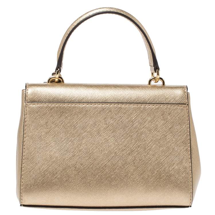 Pre Owned Michael Kors Metallic Gold Leather Mini Ava Top Handle Bag