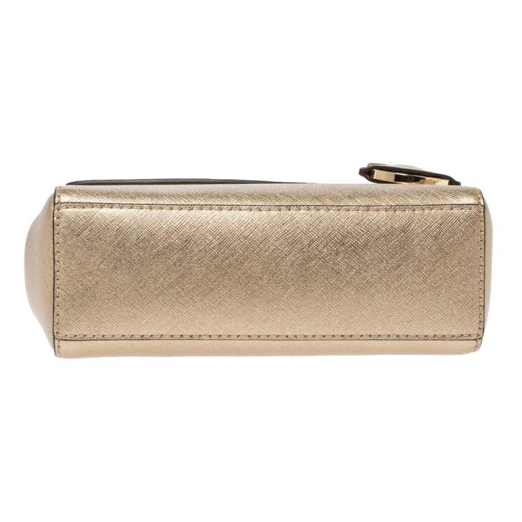 Pre Owned Michael Kors Metallic Gold Leather Mini Ava Top Handle Bag