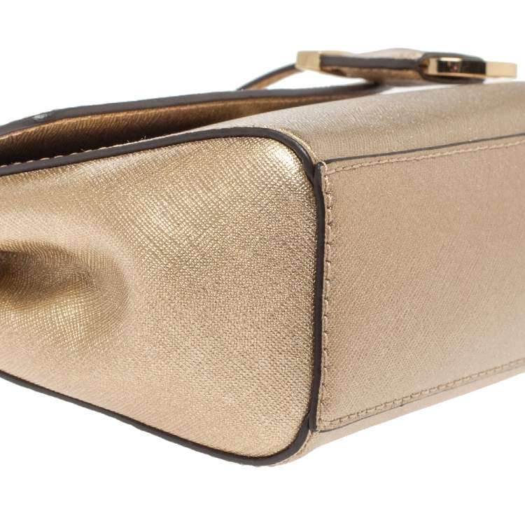 Pre Owned Michael Kors Metallic Gold Leather Mini Ava Top Handle Bag