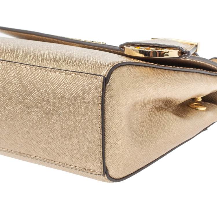 Pre Owned Michael Kors Metallic Gold Leather Mini Ava Top Handle Bag