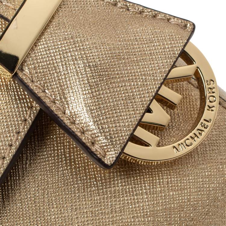 Pre Owned Michael Kors Metallic Gold Leather Mini Ava Top Handle Bag