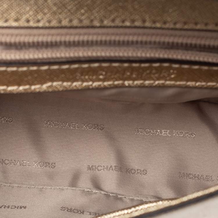 Pre Owned Michael Kors Metallic Gold Leather Mini Ava Top Handle Bag
