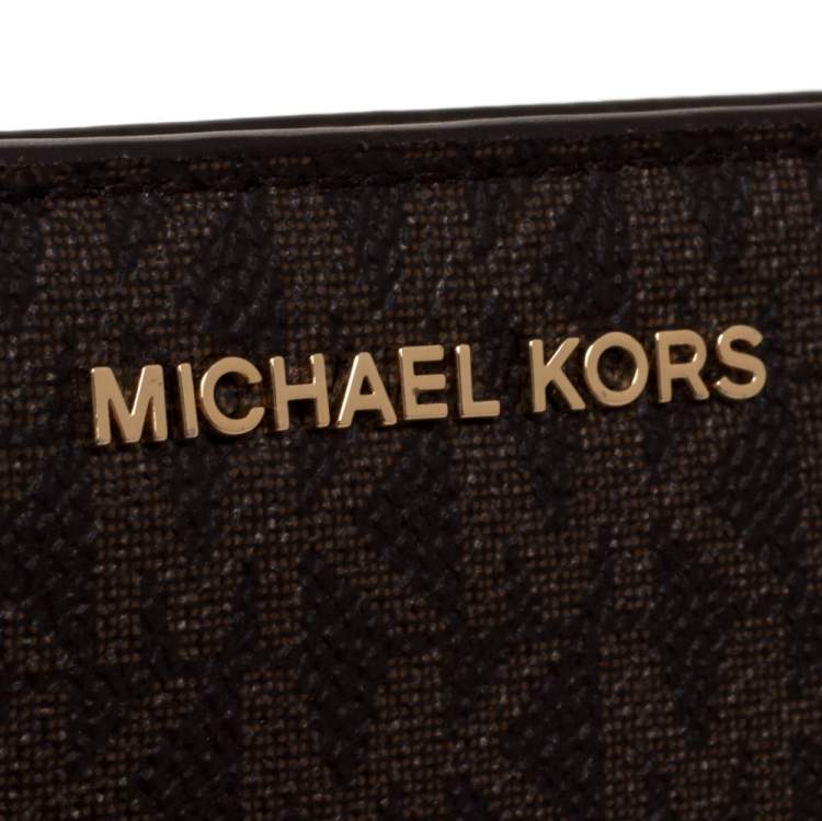 Pre Owned Michael Kors Brown Signature Coated Canvas Zip Around Wallet
