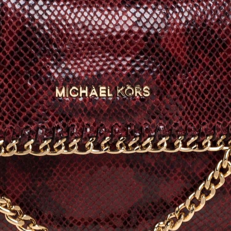 Pre Owned Michael Kors Red Snakeskin Effect Leather Chain Shoulder Bag