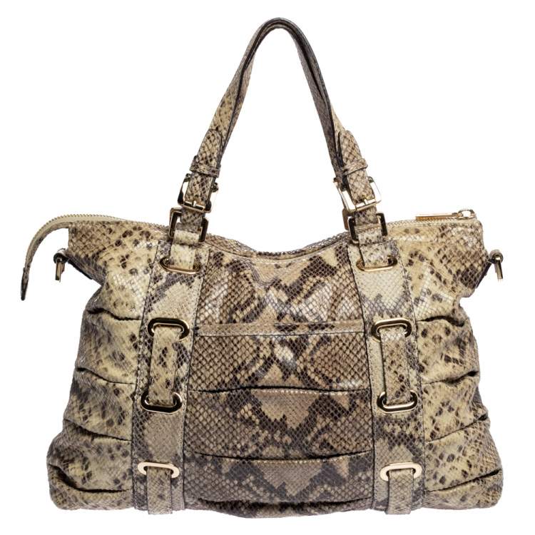 Pre Owned Michael Kors Beige Python Effect Leather Satchel