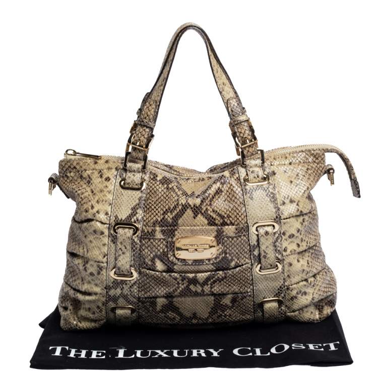 Pre Owned Michael Kors Beige Python Effect Leather Satchel