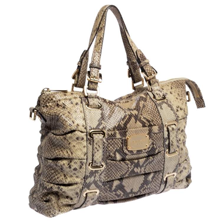 Pre Owned Michael Kors Beige Python Effect Leather Satchel