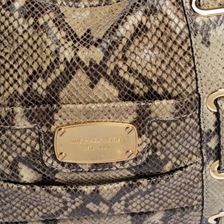 Pre Owned Michael Kors Beige Python Effect Leather Satchel