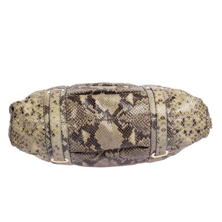 Pre Owned Michael Kors Beige Python Effect Leather Satchel