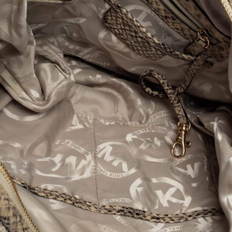 Pre Owned Michael Kors Beige Python Effect Leather Satchel