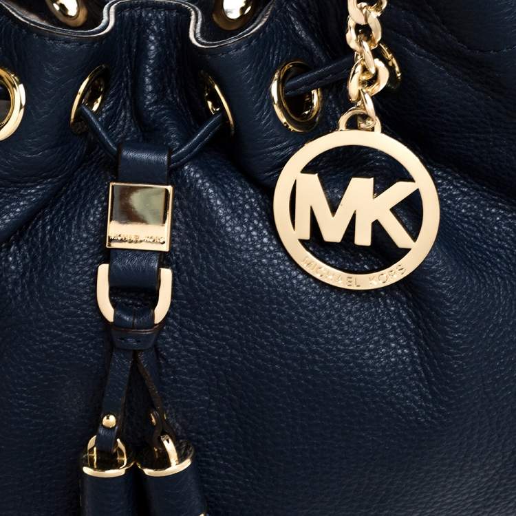 Pre Owned Michael Kors Blue Leather Large Camden Drawstring Shoulder Bag
