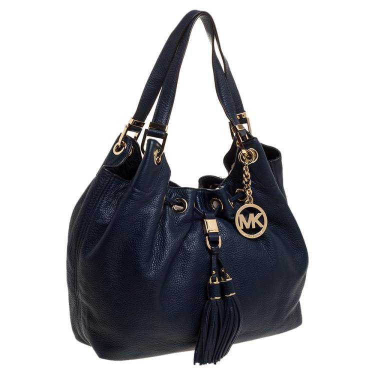 Pre Owned Michael Kors Blue Leather Large Camden Drawstring Shoulder Bag