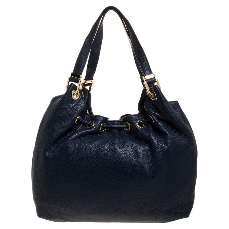 Pre Owned Michael Kors Blue Leather Large Camden Drawstring Shoulder Bag