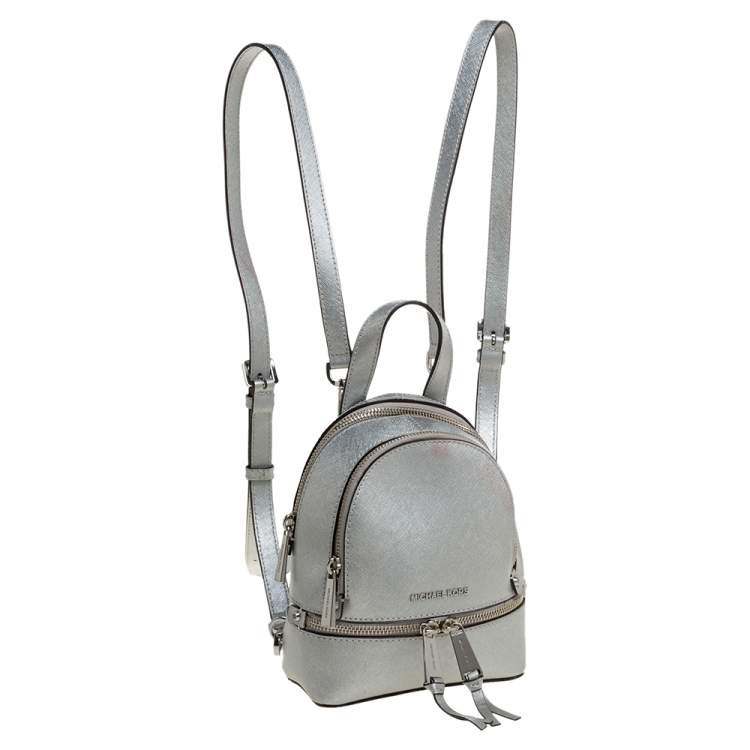 Pre Owned Michael Kors Silver Leather Mini Rhea Backpack