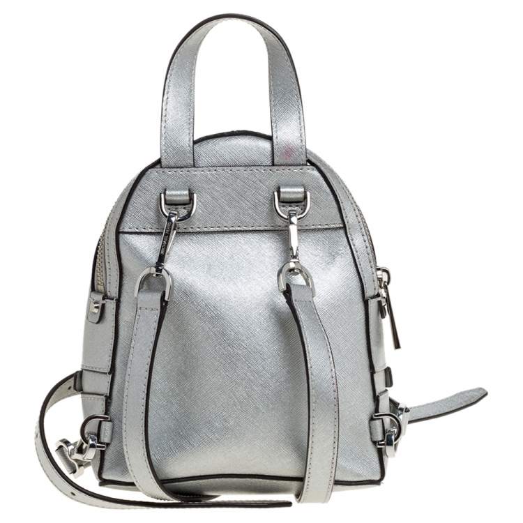 Pre Owned Michael Kors Silver Leather Mini Rhea Backpack