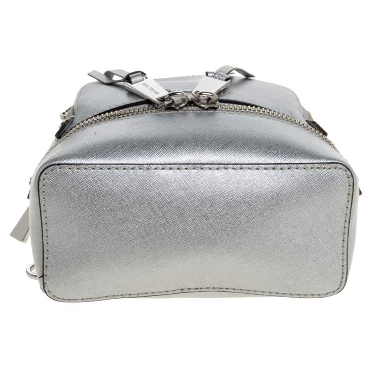 Pre Owned Michael Kors Silver Leather Mini Rhea Backpack