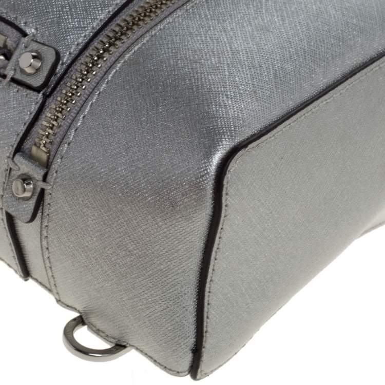 Pre Owned Michael Kors Silver Leather Mini Rhea Backpack