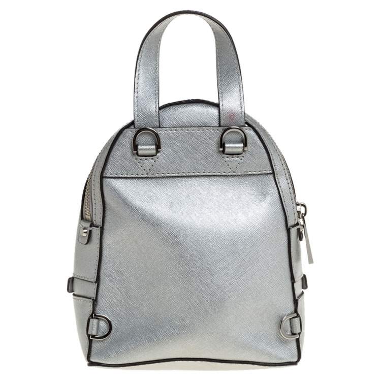 Pre Owned Michael Kors Silver Leather Mini Rhea Backpack