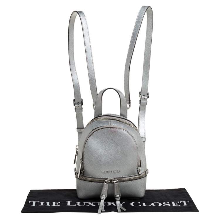 Pre Owned Michael Kors Silver Leather Mini Rhea Backpack