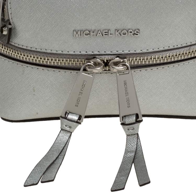 Pre Owned Michael Kors Silver Leather Mini Rhea Backpack