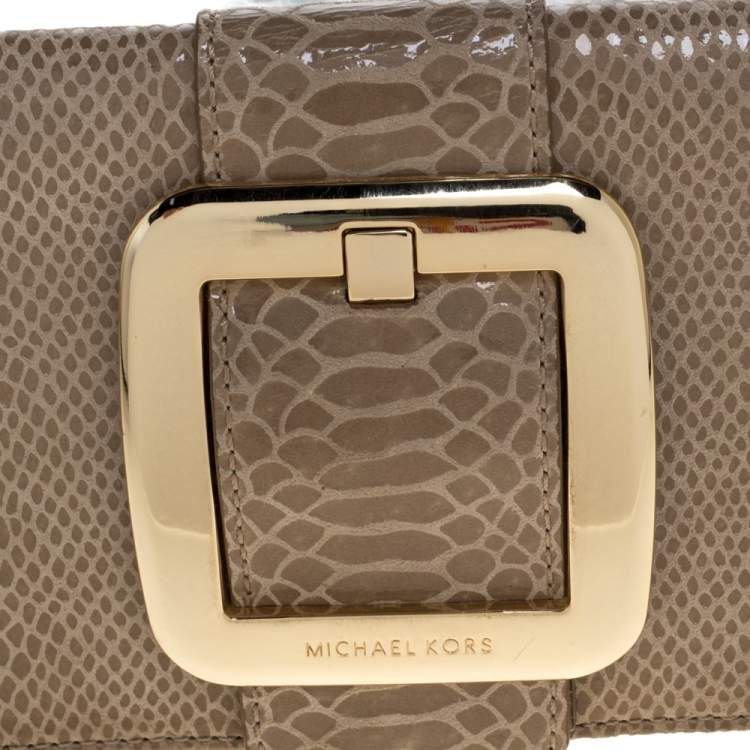 Pre Owned Michael Michael Kors Light Olive Python Effect Leather Sutton Clutch