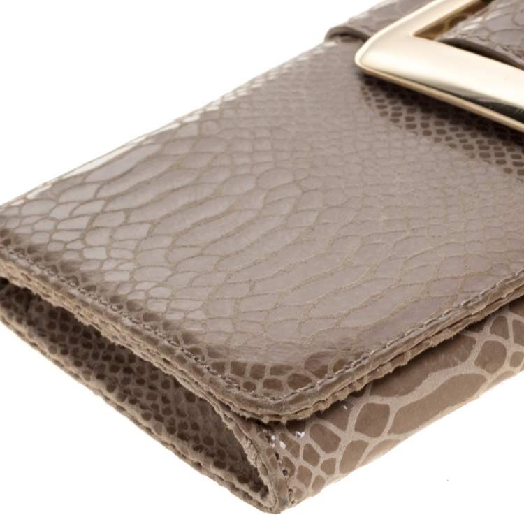 Pre Owned Michael Michael Kors Light Olive Python Effect Leather Sutton Clutch