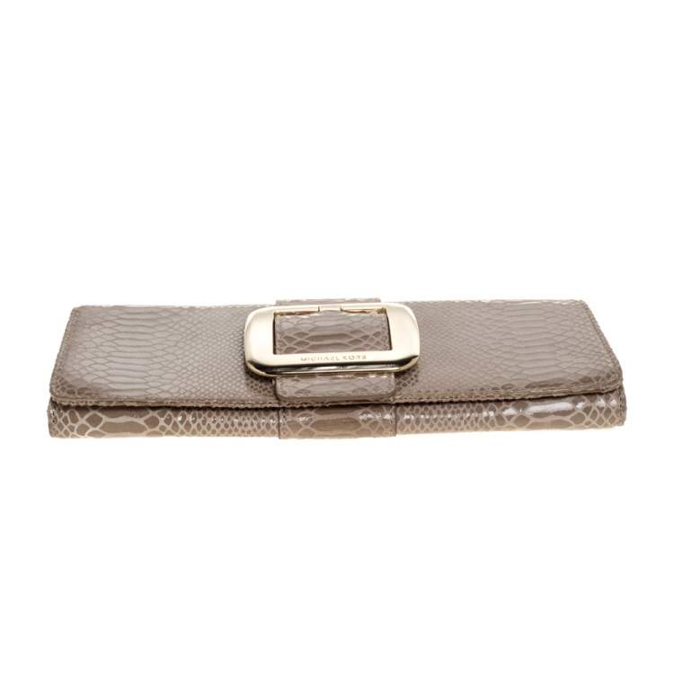 Pre Owned Michael Michael Kors Light Olive Python Effect Leather Sutton Clutch