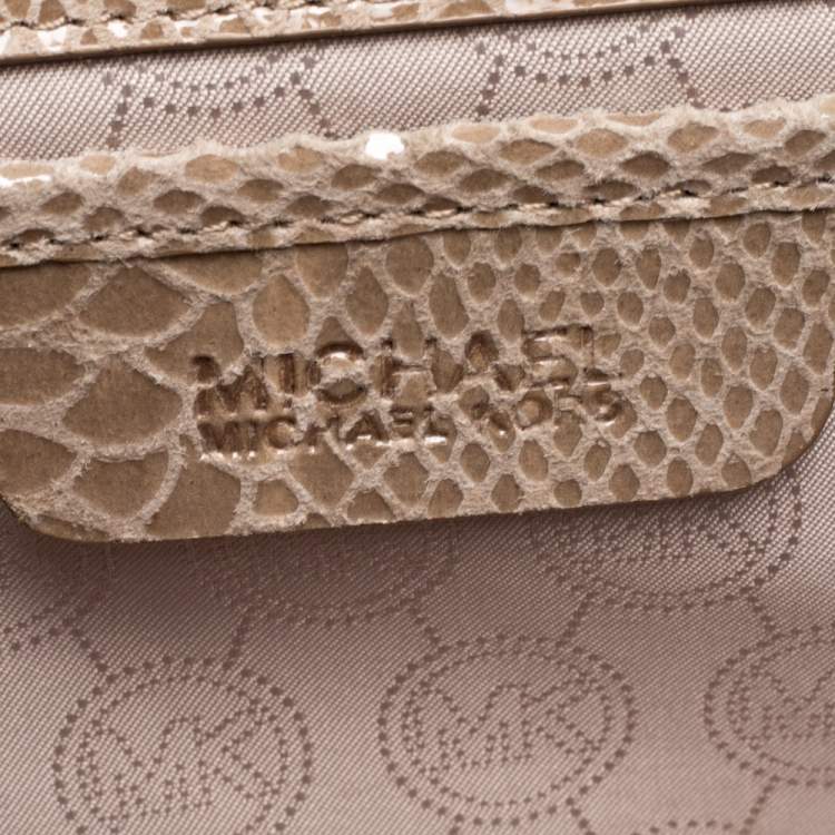 Pre Owned Michael Michael Kors Light Olive Python Effect Leather Sutton Clutch