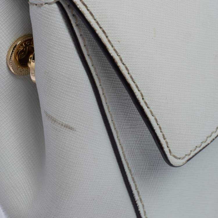 Pre Owned Michael Kors White Leather Small Ava Top Handle Bags