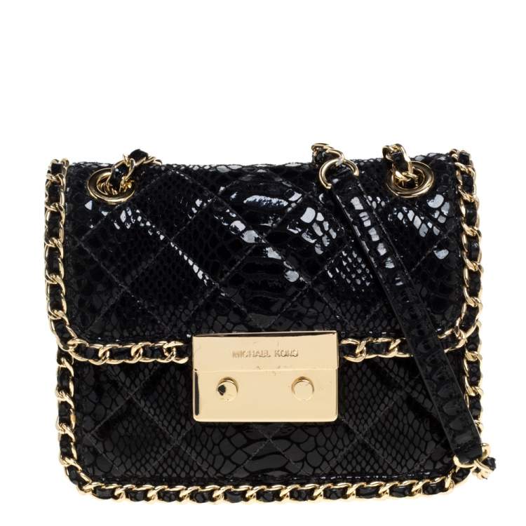 Pre Owned Michael Kors Black Python Embossed Leather Sloan Shoulder Bag