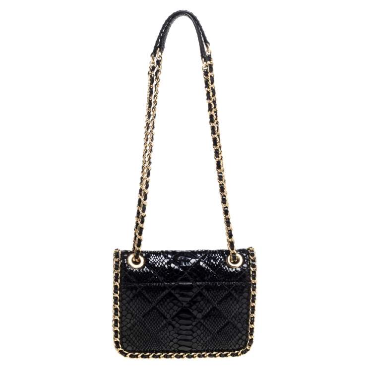Pre Owned Michael Kors Black Python Embossed Leather Sloan Shoulder Bag