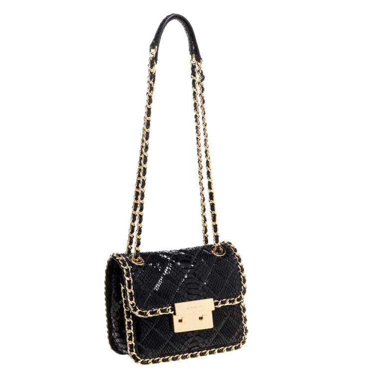 Pre Owned Michael Kors Black Python Embossed Leather Sloan Shoulder Bag