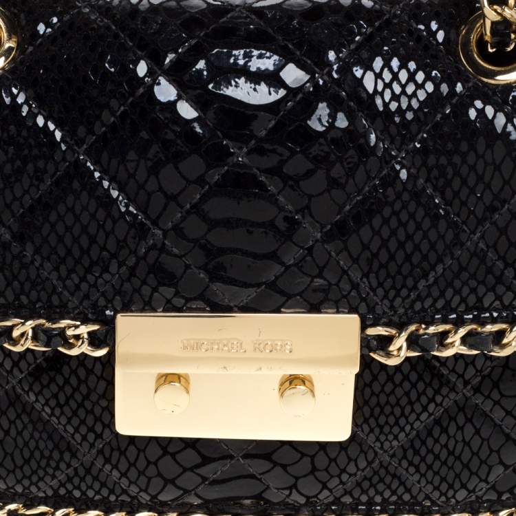Pre Owned Michael Kors Black Python Embossed Leather Sloan Shoulder Bag