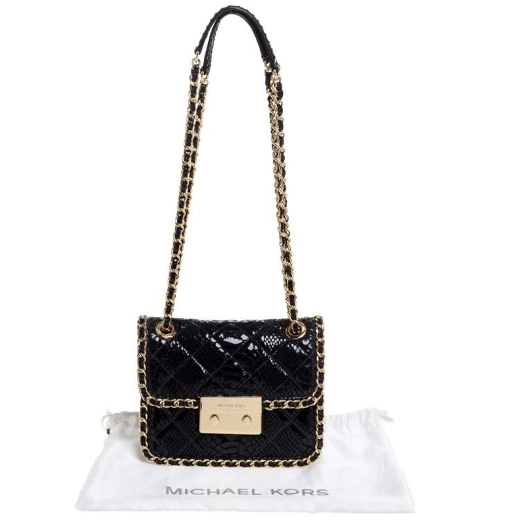 Pre Owned Michael Kors Black Python Embossed Leather Sloan Shoulder Bag